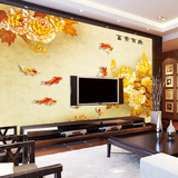 无缝中式大型壁画电视背景墙沙发卧室客厅富贵牡丹九鱼图墙纸壁纸