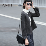 Amii[极简主义]2016秋装新款时尚拼接喇叭袖上衣外套女11673176