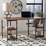 美式乡村铁艺复古实木书桌书架组合 台式写字电脑桌 办公桌 书桌