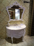 欧式半圆浴室柜 实木红橡木开放漆 美式落地卫浴 玉石 安华洗漱台
