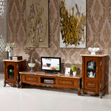 客厅欧式大理石电视柜地柜 实木雕花 美式大小户型边柜组合家具