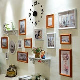 美式地中海客厅钟表照片墙 欧式相片墙 挂墙相框带置物架创意组合