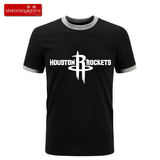 摩蝎 火箭队标篮球运动T恤男士夏季圆领短袖训练服宽松加肥大码