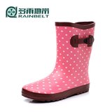 RAINBELT 多雨地带 韩版时尚圆点女士百搭中筒雨鞋靴女式水鞋保暖