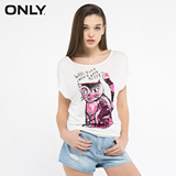 ONLY2016夏装新品动物印花蝙蝠短袖针织上衣T恤女L|116201024