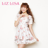 衬衫女雪纺lizlisa2016夏装新款方领印花1009短袖甜美可爱上衣裙