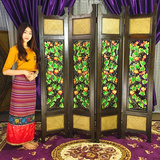 泰国木雕折屏隔断玄关时尚客厅彩绘雕花折叠屏风店铺橱窗背景镂空