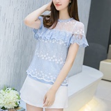 夏季韩版女装镂空蕾丝上衣短款打底衫女短袖T恤百搭雪纺衫衣服女