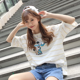 2016夏季韩版女装休闲宽松中长款卡通纯棉短袖T恤女半袖上衣