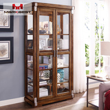 品之印 美式实木展示柜带门客厅简易置物柜玻璃家用陈列柜储物柜