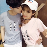 情侣装夏装男女韩版新款可爱两人卡通印花韩范修身短袖T恤衫班服