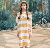 2015TYAKASHA塔卡沙forest系列黄白条纹棉布蚂蚁数码印花连衣裙