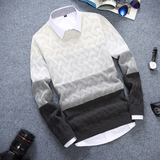 2015秋冬季毛衣男青少年韩版修身加厚保暖条纹中学生针织衫线衣潮