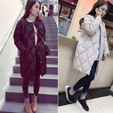 包邮2015新款冬季韩版中长款菱形格加厚保暖棉衣面包棉服外套女潮