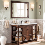 美式复古实木橡木落地浴室柜组合做旧卫浴柜洗脸洗手盆大理石定做