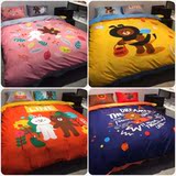 韩国布朗可爱小熊卡通潮牌全棉三四件套纯棉春夏被套床单床上用品