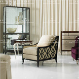 美式新古典实木雕花镂空单人沙发椅简约布艺休闲老虎椅扶手咖啡椅