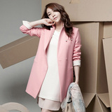 2016春秋韩版修身女士休闲西服 高端定染粉色中长款西装外套
