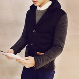 2015秋季男士休闲夹克 男装呢绒韩版修身连帽外套男式保暖夹克衫