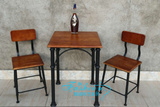 美式复古实木小餐桌户外休闲小方桌正方形铁艺快餐店桌椅组合