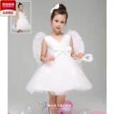 圣诞节新款儿童天使带翅膀公主纱裙白色蓬蓬裙女童表演出舞蹈服装
