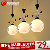 led三头餐厅吊灯 现代简约创意黑色圆球玻璃灯罩单头小吧台饭厅灯