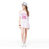 台湾代购 CACO 条纹网眼布洋装短袖大码女装T恤棒球运动风连衣裙