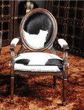 厂家直销欧式法式实木皮艺餐椅别墅奢华餐椅圆背椅奶牛皮扶手书椅