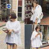 2016夏季新款韩版女装中长款蝙蝠袖衬衫短裙宽松显瘦七分袖娃娃衫