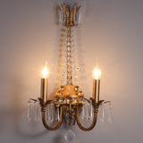 欧式美式乡村水晶壁灯铁艺复古双头客厅卧室过道简约餐厅创意壁灯