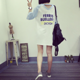 韩国学院风字母印花宽松显瘦中长款V领短袖T恤女夏装体恤裙连衣裙