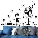 大型可定制墙贴纸贴画客厅沙发背景墙壁装饰品卡通可爱小女孩信箱