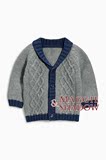 英国Next代购2015冬季新品灰色蓝边纯棉百搭婴幼儿男童针织衫外套