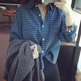 傲丽梵2015秋冬装新款韩版BF风棉格子衬衫女长袖百搭宽松格子衬衣