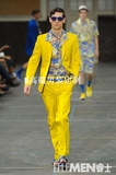 米兰走秀时尚新款潮流个性炫彩亮黄色高档定制男士西装男装套装
