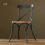 美式乡村复古铁艺做旧实木餐椅咖啡厅休闲椅酒吧椅西餐厅椅子座椅