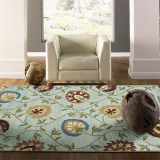 印度工艺手工绿色地毯田园风格地毯软装搭配美式乡村风格黄色地毯
