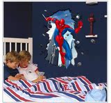 大号3D效果墙贴客厅背景创意墙纸儿童房间男孩防水卡通贴纸蜘蛛侠