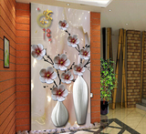 3D立体玄关壁画走廊过道墙纸装饰画竖版欧式花瓶无缝整张壁纸