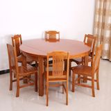 楠竹餐桌椅组合 实木餐桌饭桌长方形圆形折叠餐桌6人位餐桌椅组合