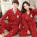 韩国春秋季情侣睡衣红色结婚纯棉长袖款可爱卡通男女版家居服套装