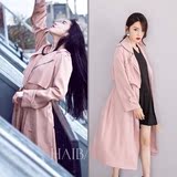 韩国代购  2016春新款明星同款张辛苑同款藕粉色  风衣薄款外套女