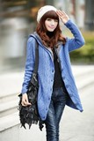 2015秋冬新款韩版女装加绒加厚麻花带帽中长款针织衫毛衣开衫外套