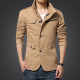 秋冬季韩版男士中长款青年夹克纯棉立领保暖加厚大码商务休闲外套