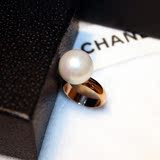 时尚韩国简约开口大珍珠戒指女 时尚百搭甜美18K玫瑰金指环饰品