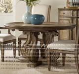欧式圆形餐桌复古怀旧实木餐桌美式做旧风华实木桌美式实木园桌
