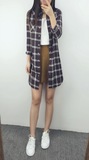 2016春装女装新款出口日本外贸原单新品格子衬衣长袖衬衫裙