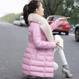 2015冬装新款女装韩版修身中长款大毛领PU皮拼接加厚棉衣外套棉服