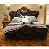 欧式真皮床 新古典实木床 双人床 美式简约 1.8米婚床公主床 深色