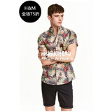 HM H&M专柜正品代购男装棉质巴厘纱短袖休闲衬衫0344437025